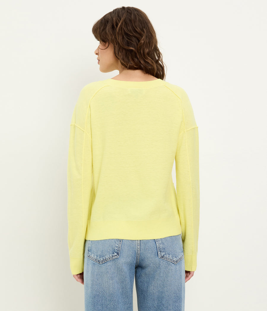 Halsey V-Neck Pullover in BUTTERCUP Yellow Back View #BUTTERCUP