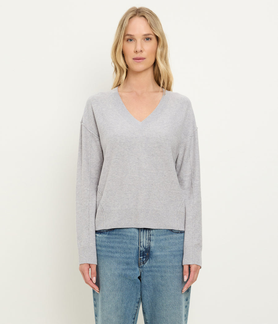 Halsey V-Neck Pullover in Heather Grey Grey Full Body View #HEATHER GREY