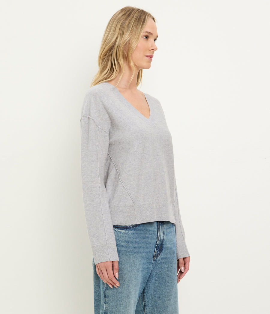 Halsey V-Neck Pullover in Heather Grey Grey Side View #HEATHER GREY