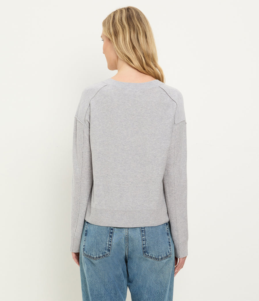Halsey V-Neck Pullover in Heather Grey Grey Back View #HEATHER GREY