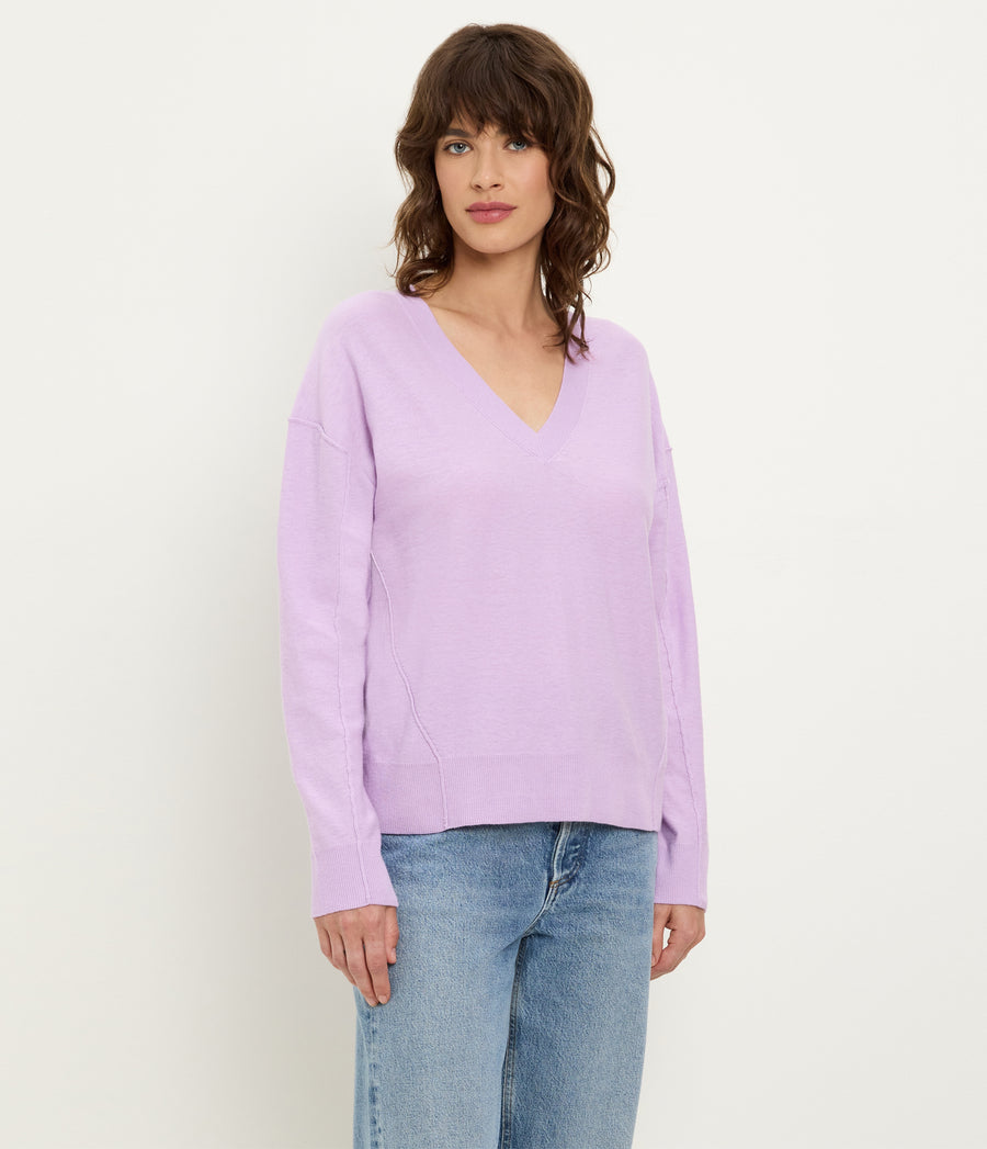 Halsey V-Neck Pullover in WHIMSY PURPLE Side View #WHIMSY