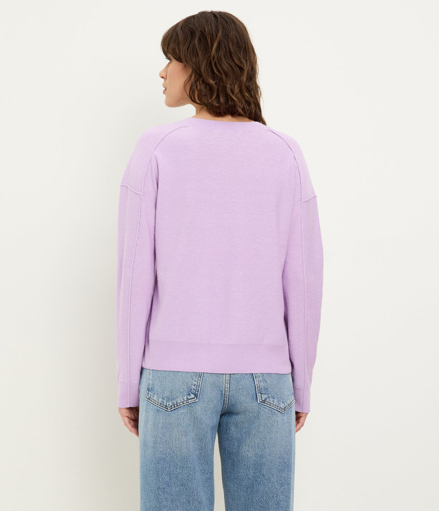 Halsey V-Neck Pullover in WHIMSY PURPLE Back View #WHIMSY