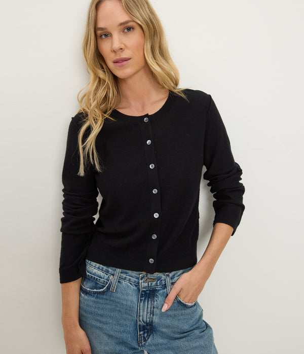 Flynn Cardigan in Black Close up View #BLACK