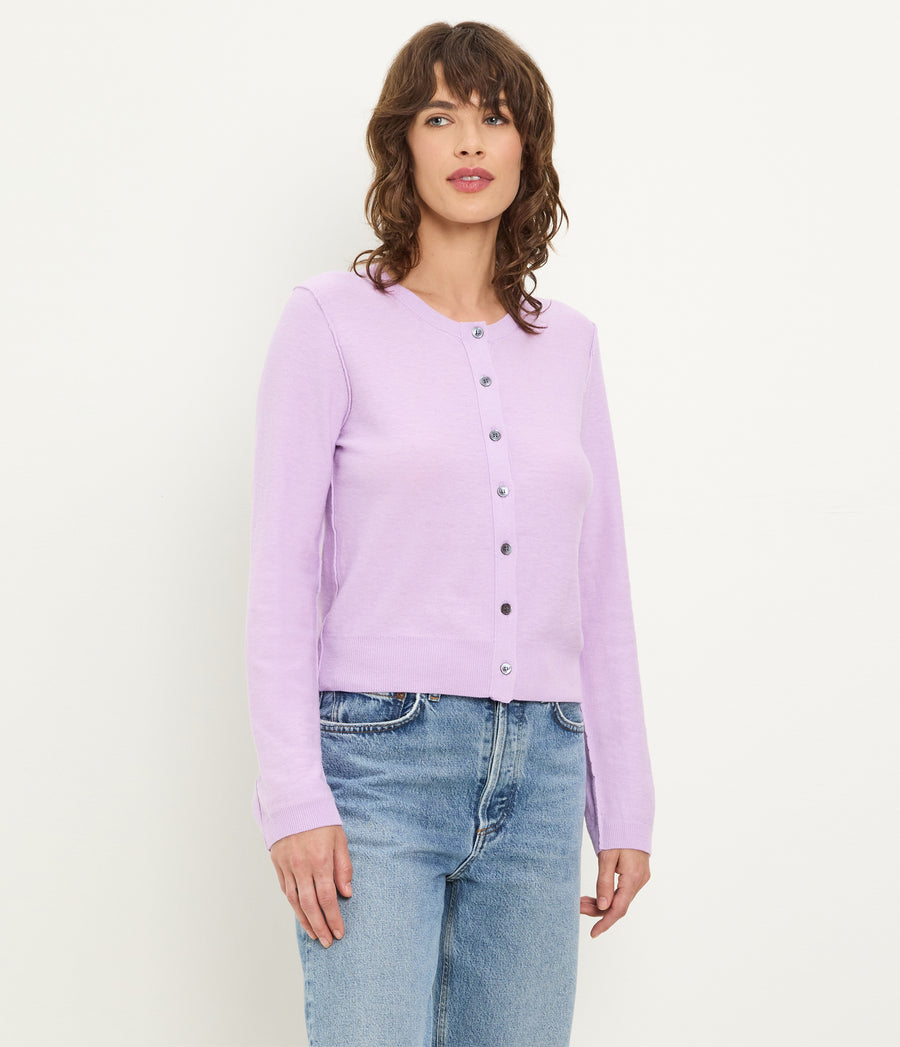 Flynn Cardigan in WHIMSY PURPLE Side View #WHIMSY