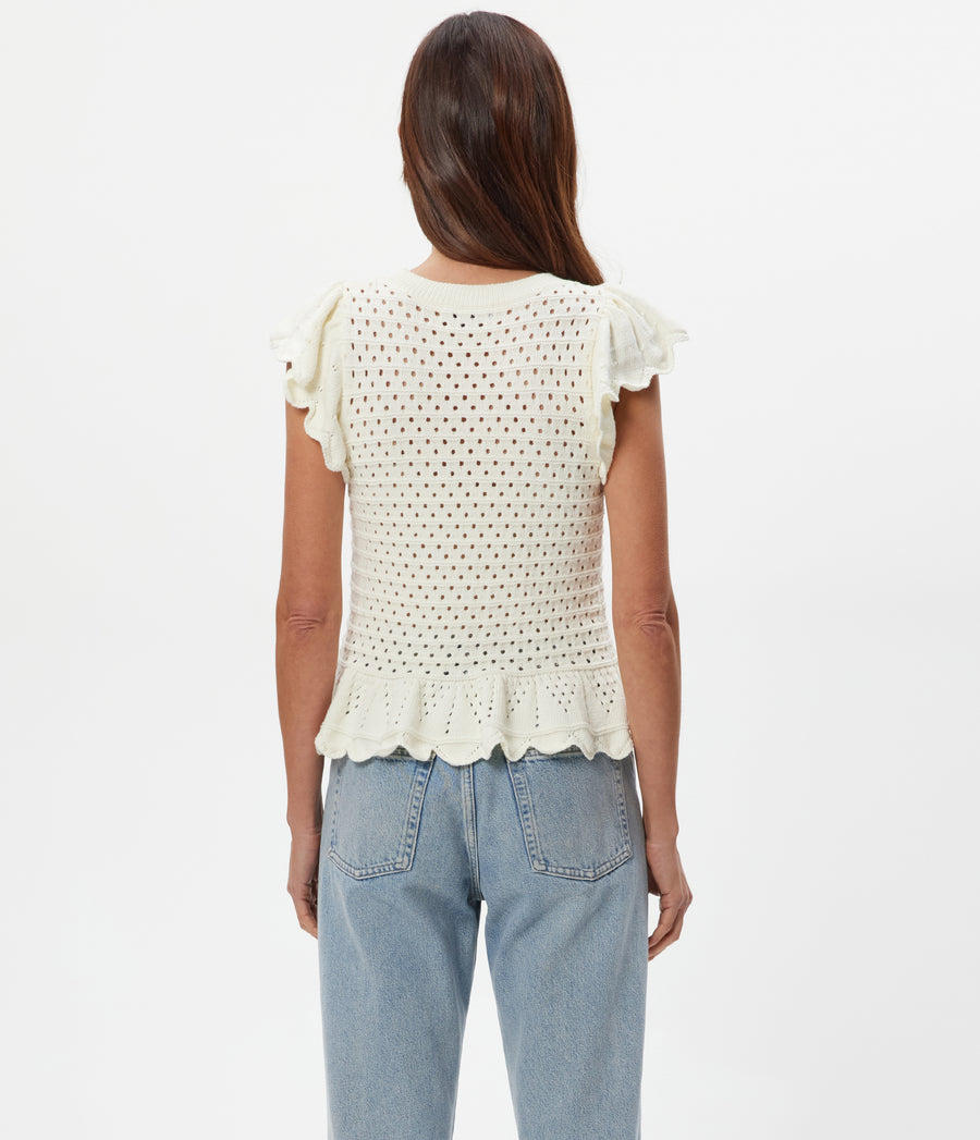 Stelle Flutter Sleeve Pullover in Ivory White Back View #IVORY
