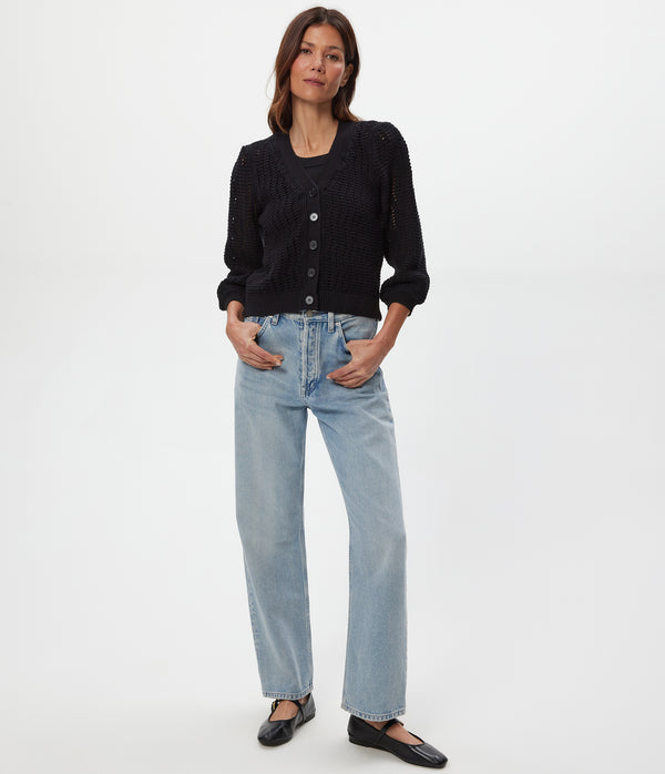 Giada Crochet Cardigan in Black Full Body View #BLACK