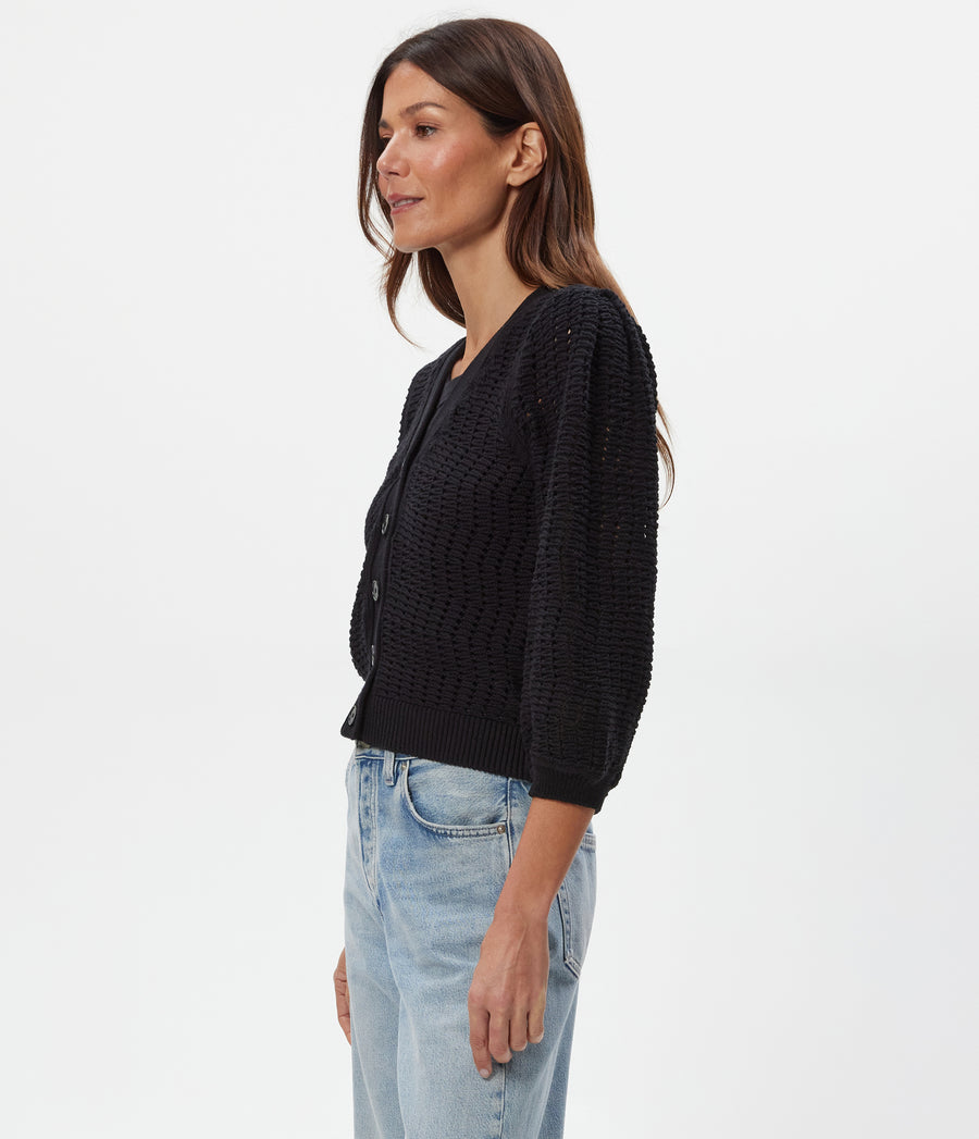 Giada Crochet Cardigan in Black Side View #BLACK