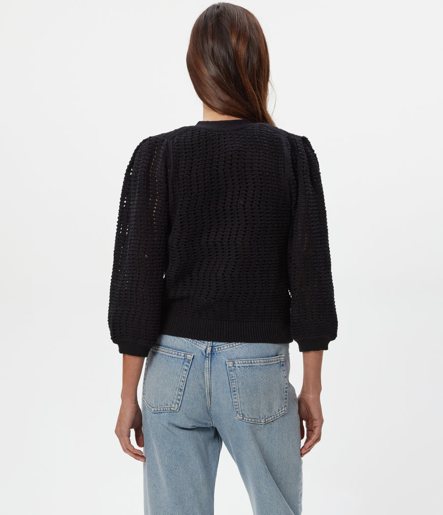 Giada Crochet Cardigan in Black Back View  #BLACK