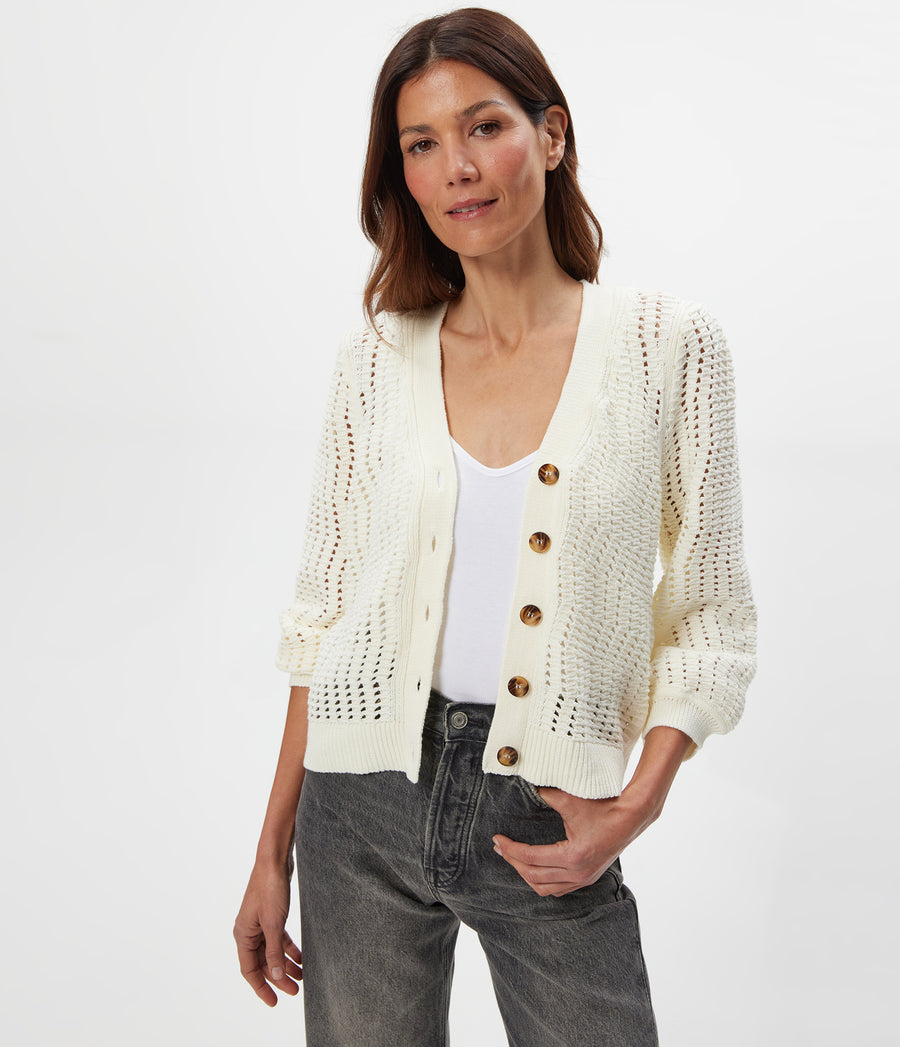 Giada Crochet Cardigan in Ivory White Full Body View #IVORY