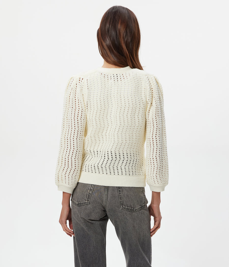 Giada Crochet Cardigan in Ivory White Back View #IVORY