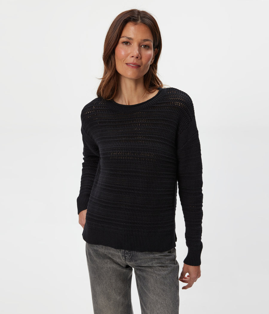Kaylin Relaxed Pullover in Black Close up View #BLACK