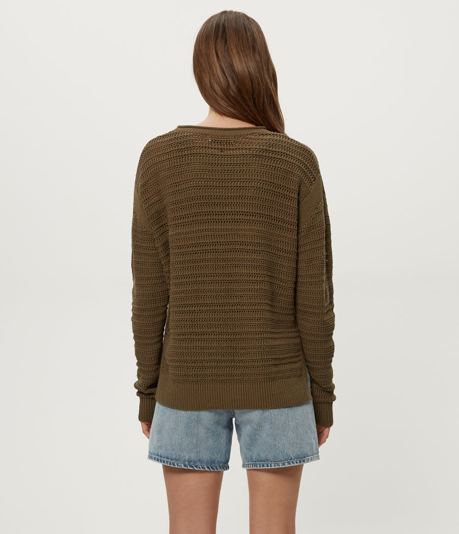 Kaylin Relaxed Pullover in CAPER Green Back View #CAPER