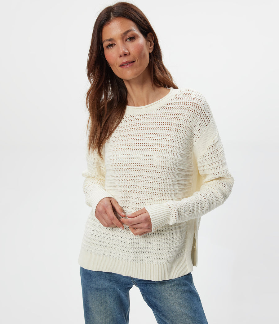 Kaylin Relaxed Pullover in Ivory White Close up View #IVORY