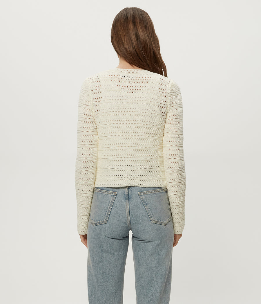 Winona Crewneck Cardigan in Ivory White Back View #IVORY