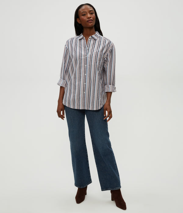 Beau Button Down Shirt in CEMENT GREY MULTI Full Body View #CEMENT MULTI