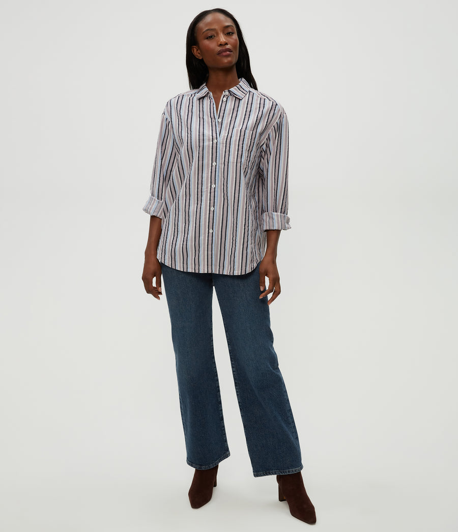 Beau Button Down Shirt in CEMENT GREY MULTI Full Body View #CEMENT MULTI