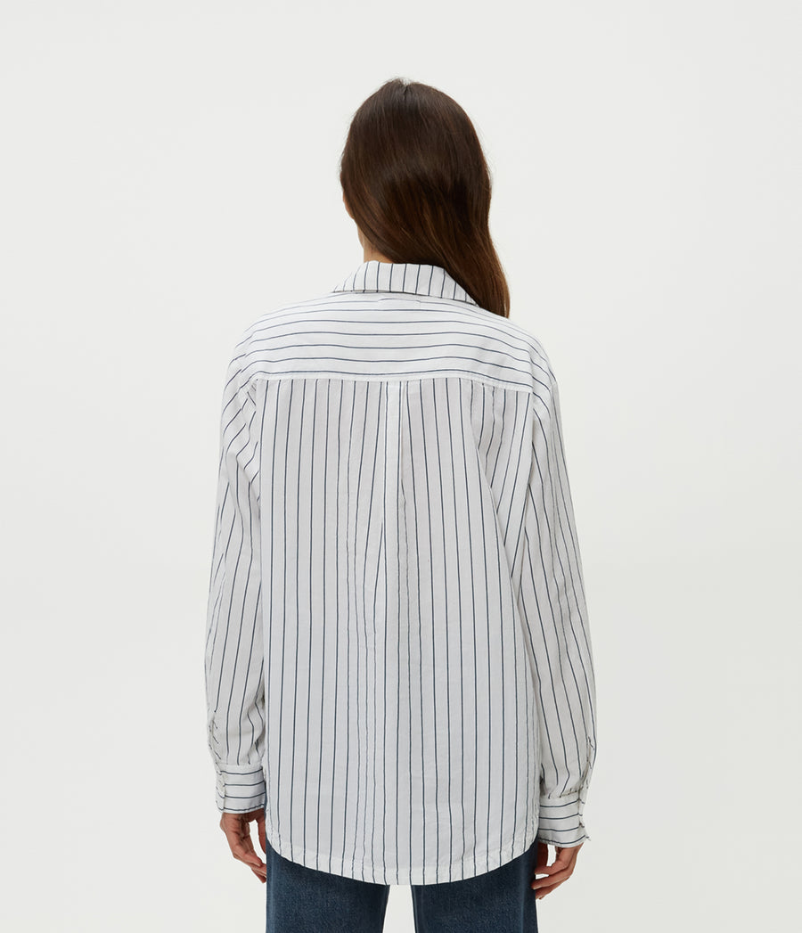Beau Button Down Shirt in Navy Stripe Combo Back View #NAVY STRIPE