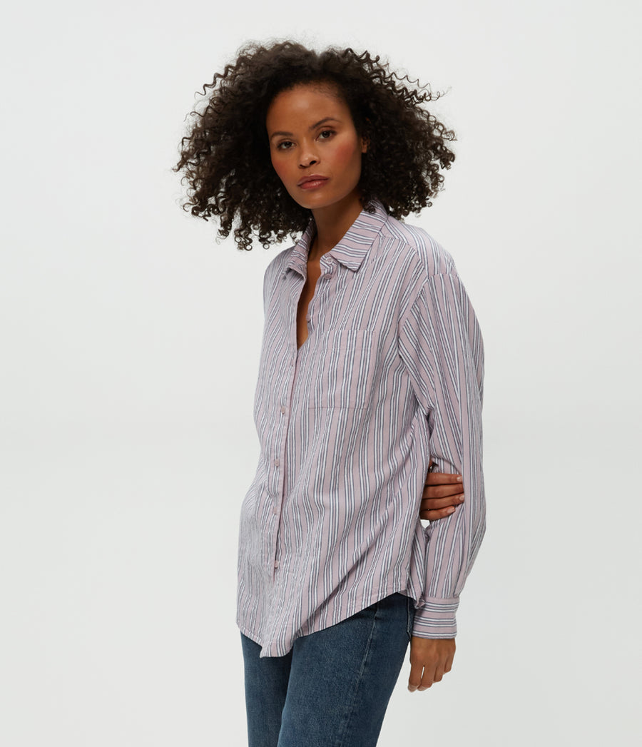 Beau Button Down Shirt in Sachet Stripe Combo Side View #SACHET STRIPE