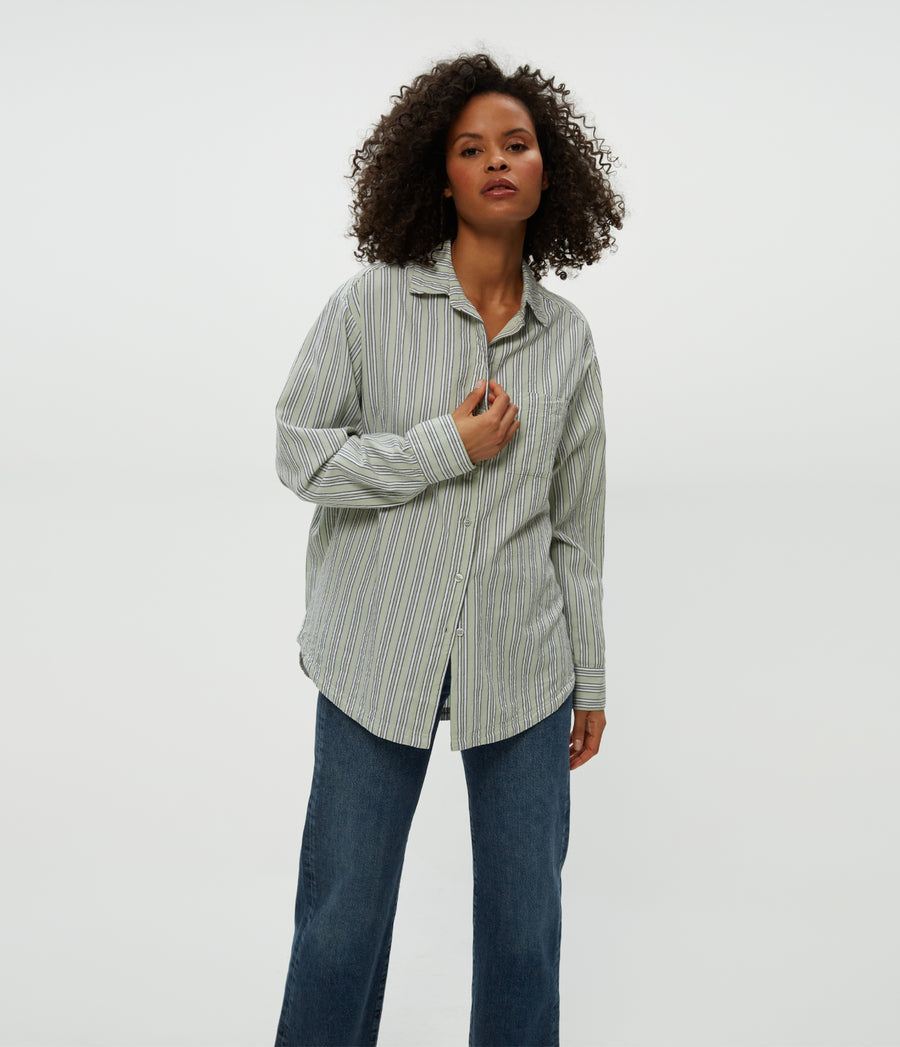 Beau Button Down Shirt in Seacrest Stripe Combo Close Up View #SEACREST STRIPE