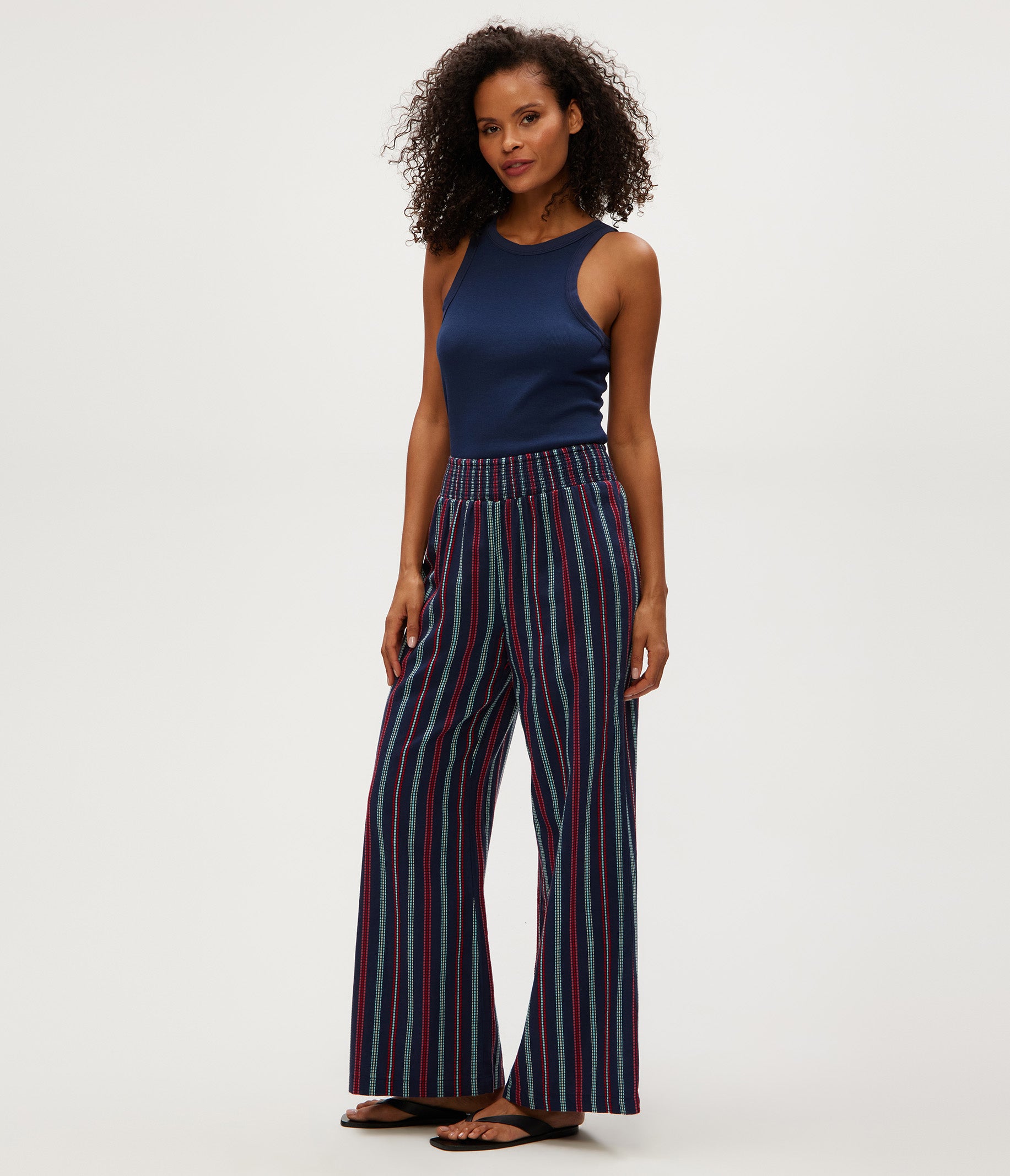【I AM MARI】Shader three quarter color matching flare OP Sita Embroidered Wide Leg Pant