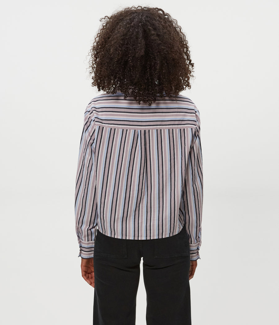 Scarlet Cropped Button Down Shirt in CEMENT GREY MULTI Back View #CEMENT MULTI