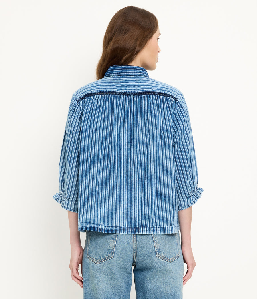 Holly Lace Trim Top in Indigo BLUE Black View #INDIGO STRIPE