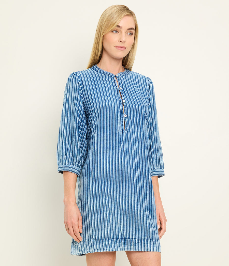 Leanne Mini Dress in Indigo BLUE Side View #INDIGO STRIPE