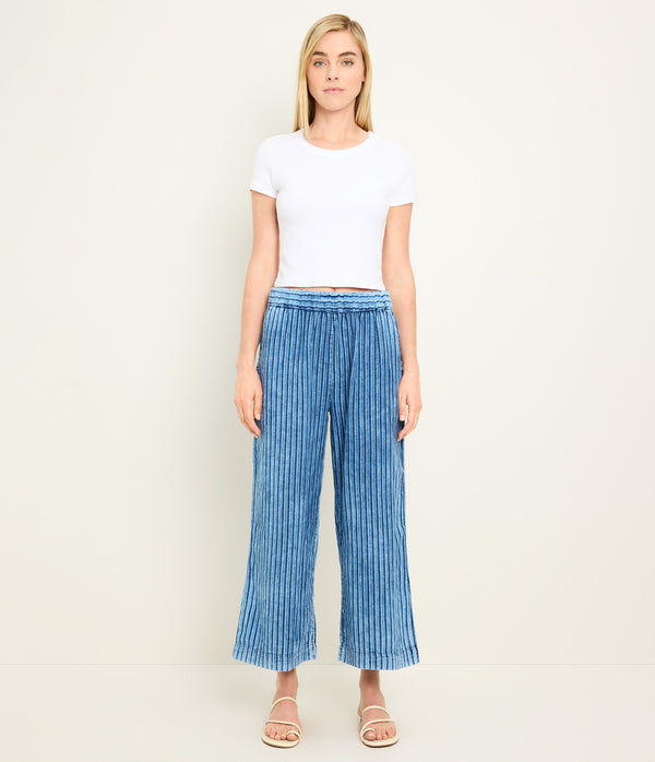 Cody Striped Cropped Pant  in Indigo BLUE Full Body View #INDIGO STRIPE