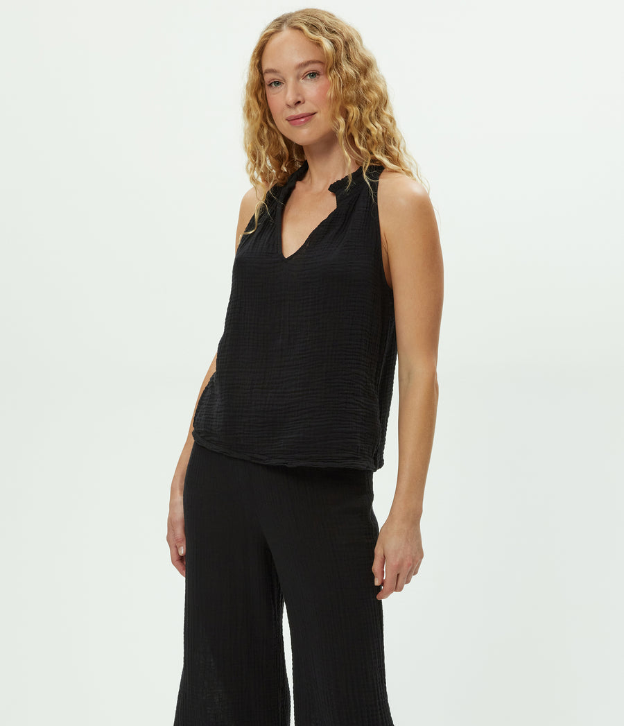 Viola Gauze Tank in Black Side View #BLACK