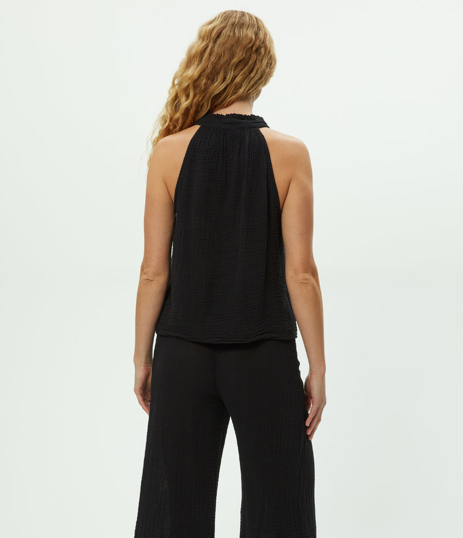 Viola Gauze Tank in Black Back View  #BLACK