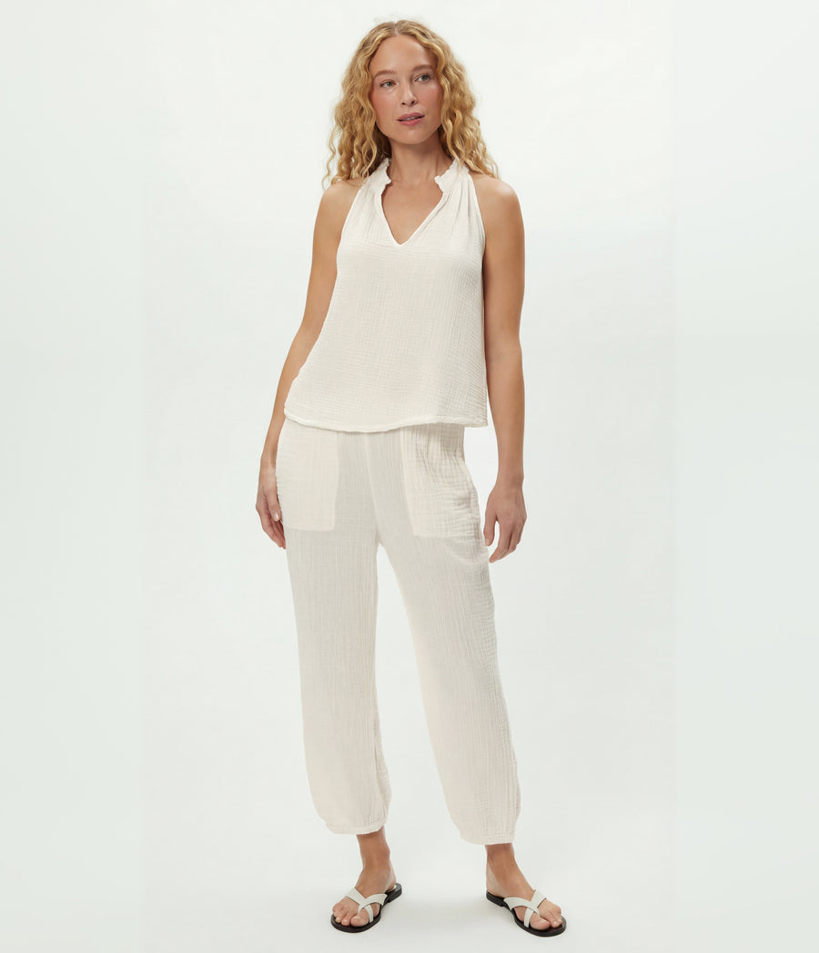 Viola Gauze Tank in Chalk White Full Body View #CHALK