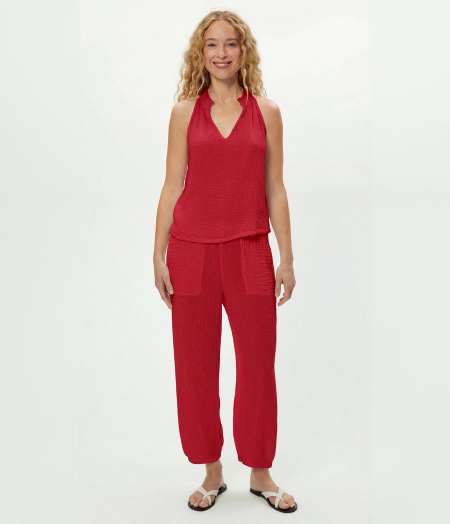 Viola Gauze Tank in LACQUER RED Full Body View #LACQUER