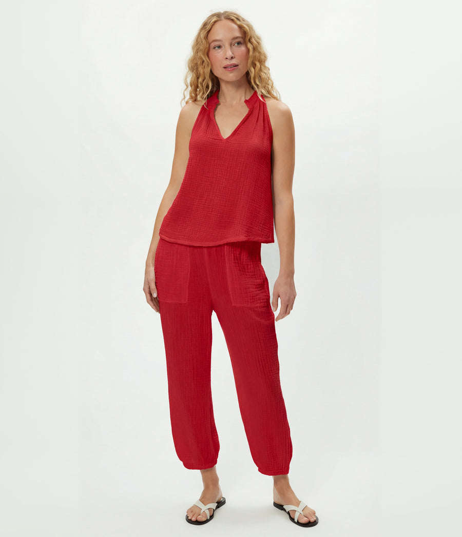 Viola Gauze Tank in LACQUER RED Full Body View #LACQUER