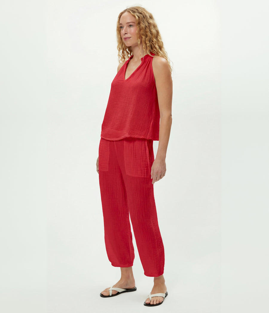 Viola Gauze Tank in LACQUER RED Side View #LACQUER