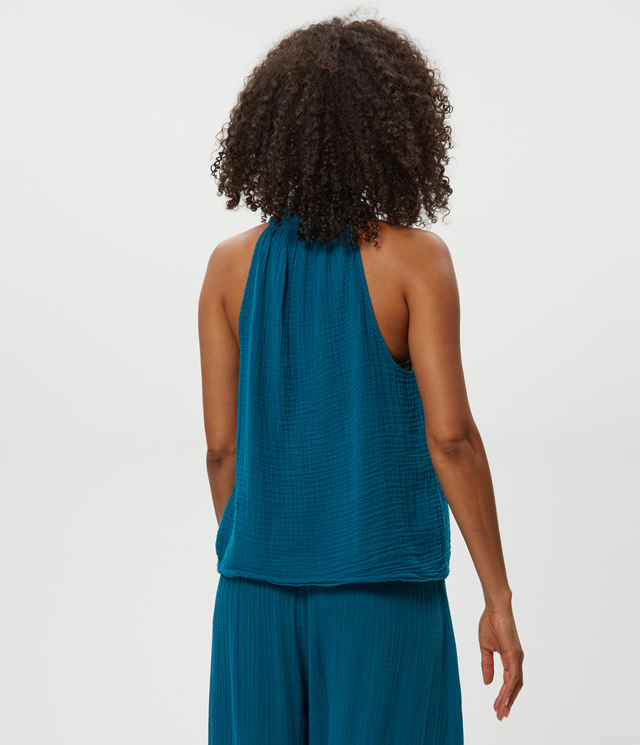Viola Gauze Tank in LAGOON GREEN Back View #LAGOON