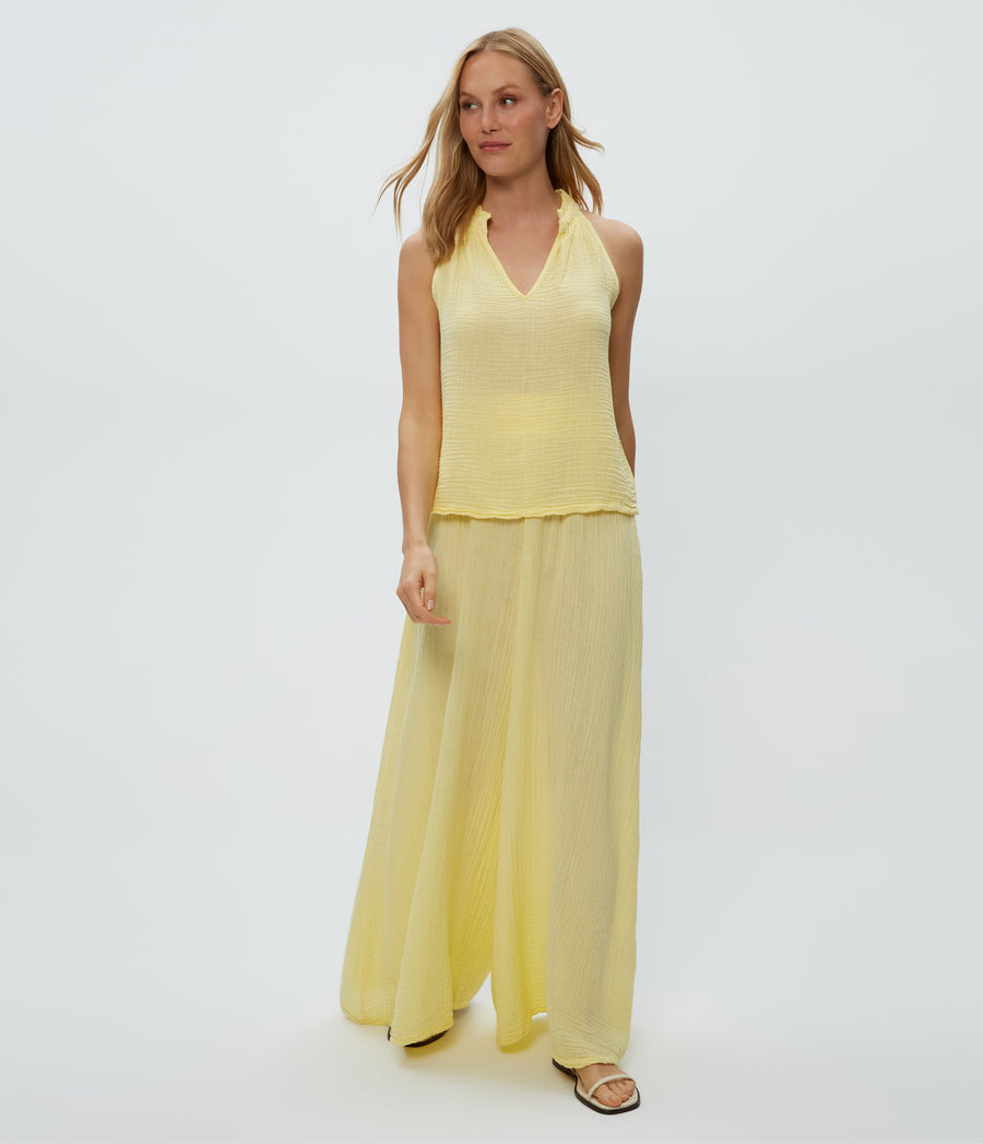 Viola Gauze Tank in Lemonade Yellow Full Body View #LEMONADE