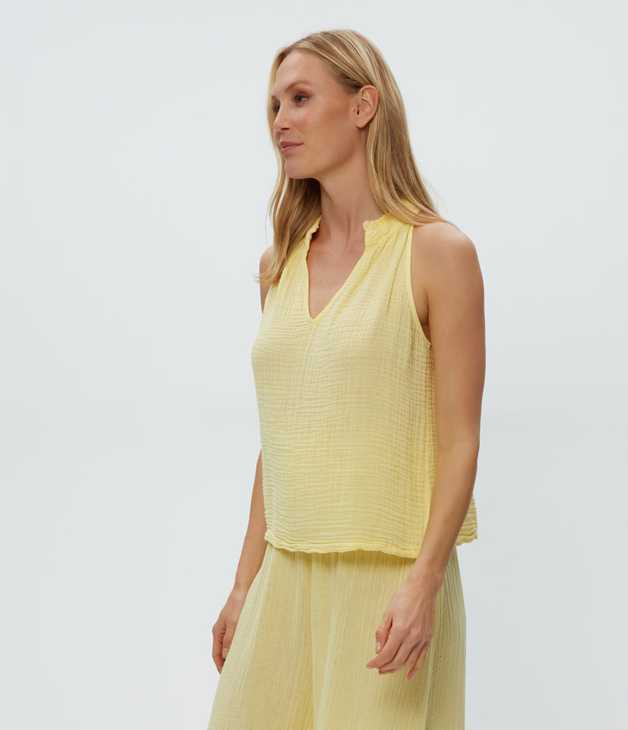 Viola Gauze Tank in Lemonade Yellow Side View #LEMONADE