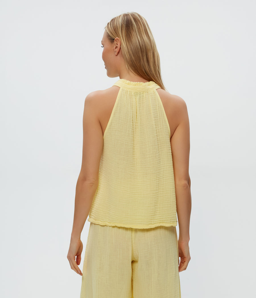 Viola Gauze Tank in Lemonade Yellow Back View #LEMONADE