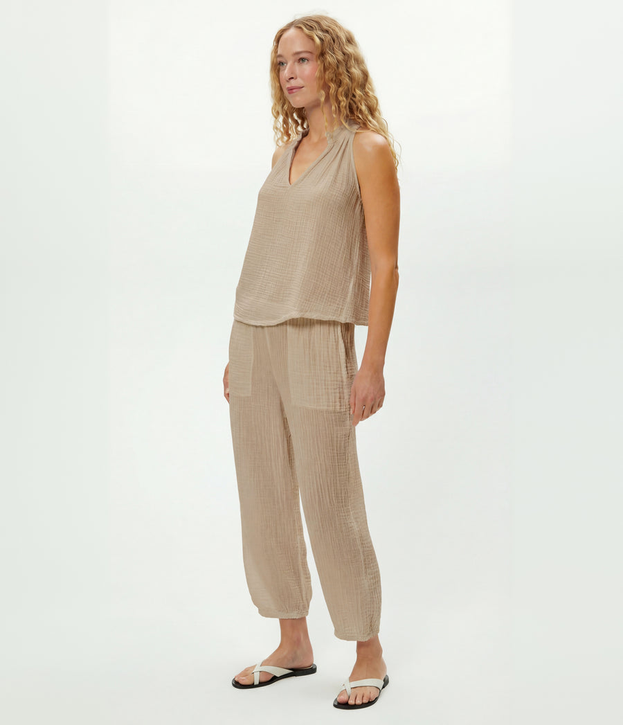 Viola Gauze Tank in  MACADAMIA Beige Side View #MACADAMIA