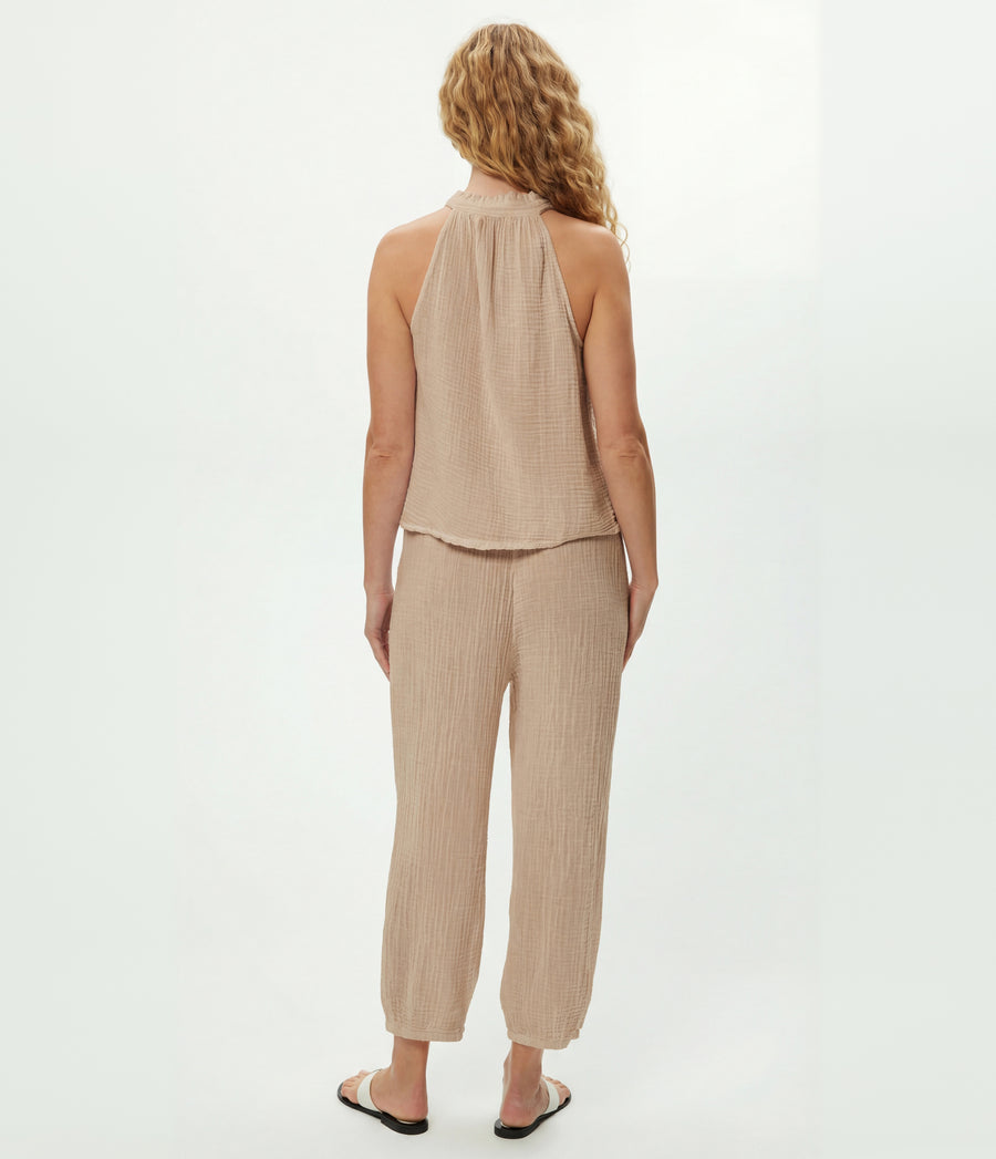 Viola Gauze Tank in  MACADAMIA Beige Back View #MACADAMIA
