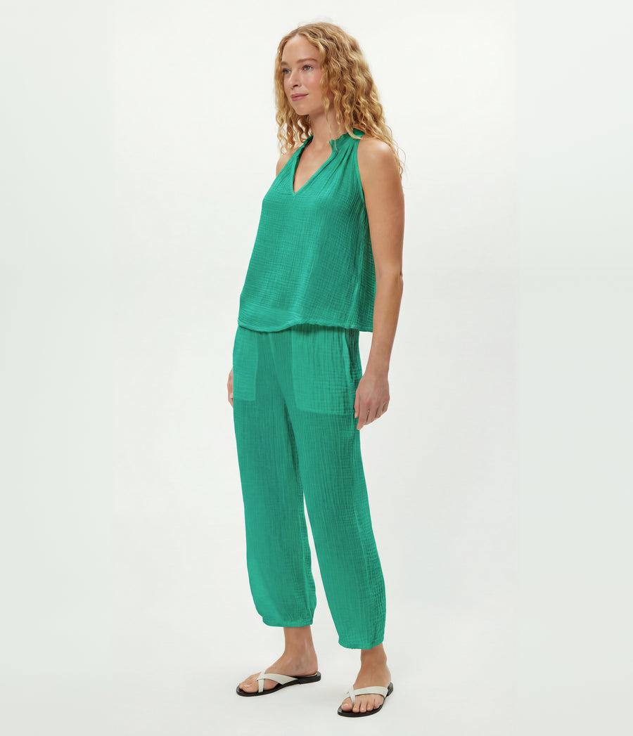 Viola Gauze Tank in MALDIVES Green Side View #MALDIVES