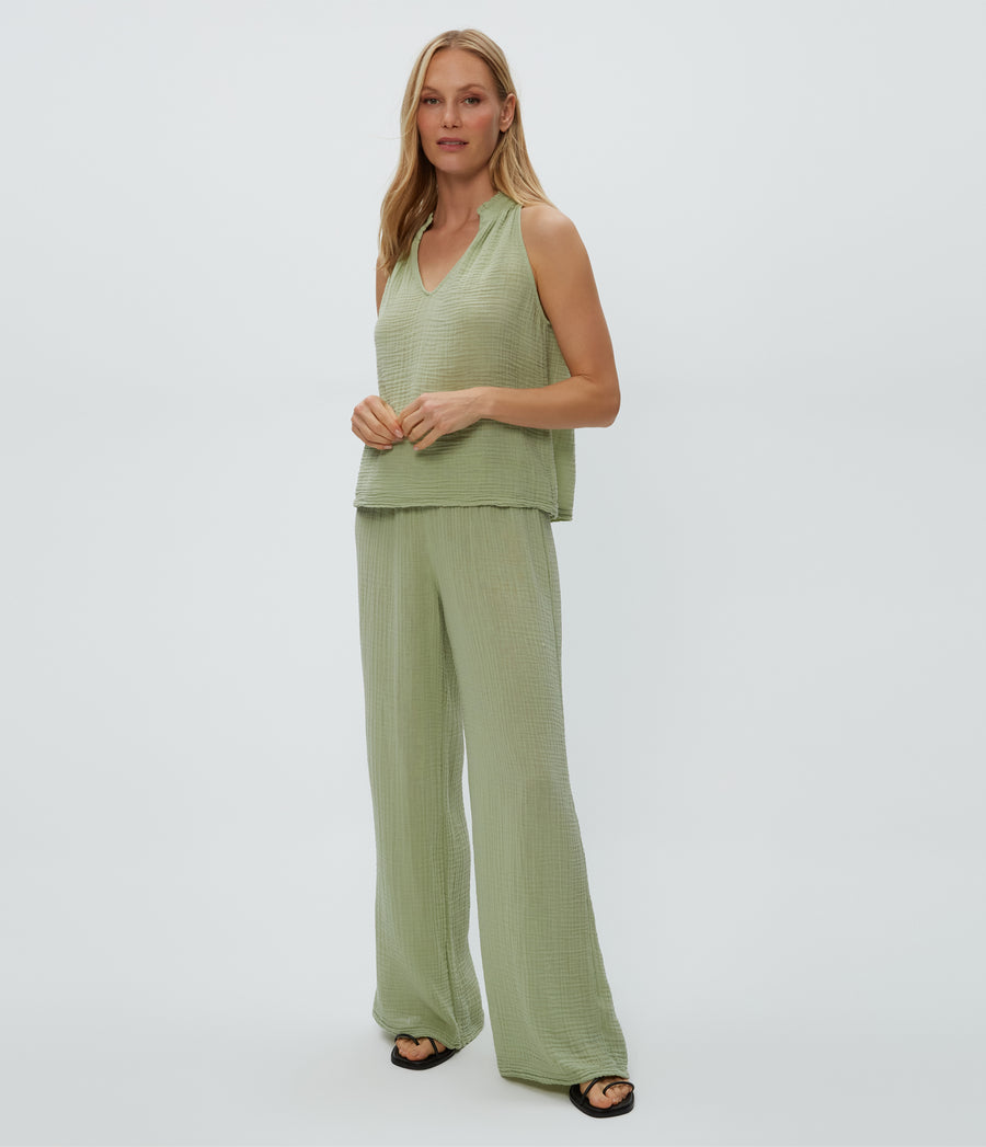 Viola Gauze Tank in Seacrest Green Full Body View #SEACREST