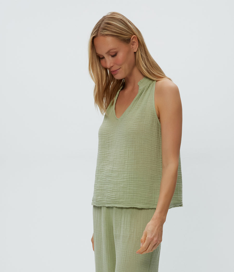 Viola Gauze Tank in Seacrest Green Side View #SEACREST