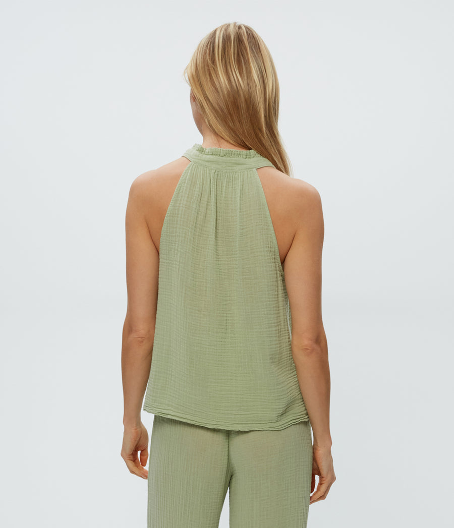 Viola Gauze Tank in Seacrest Green Back View #SEACREST