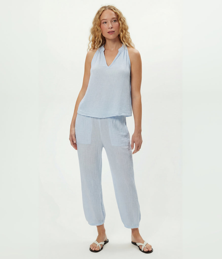 Viola Gauze Tank in SPLASH Blue Full Body View #SPLASH