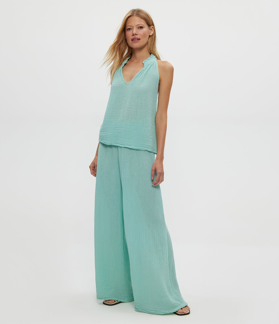 Viola Gauze Tank in SERENE BLUE Full Body View #SERENE