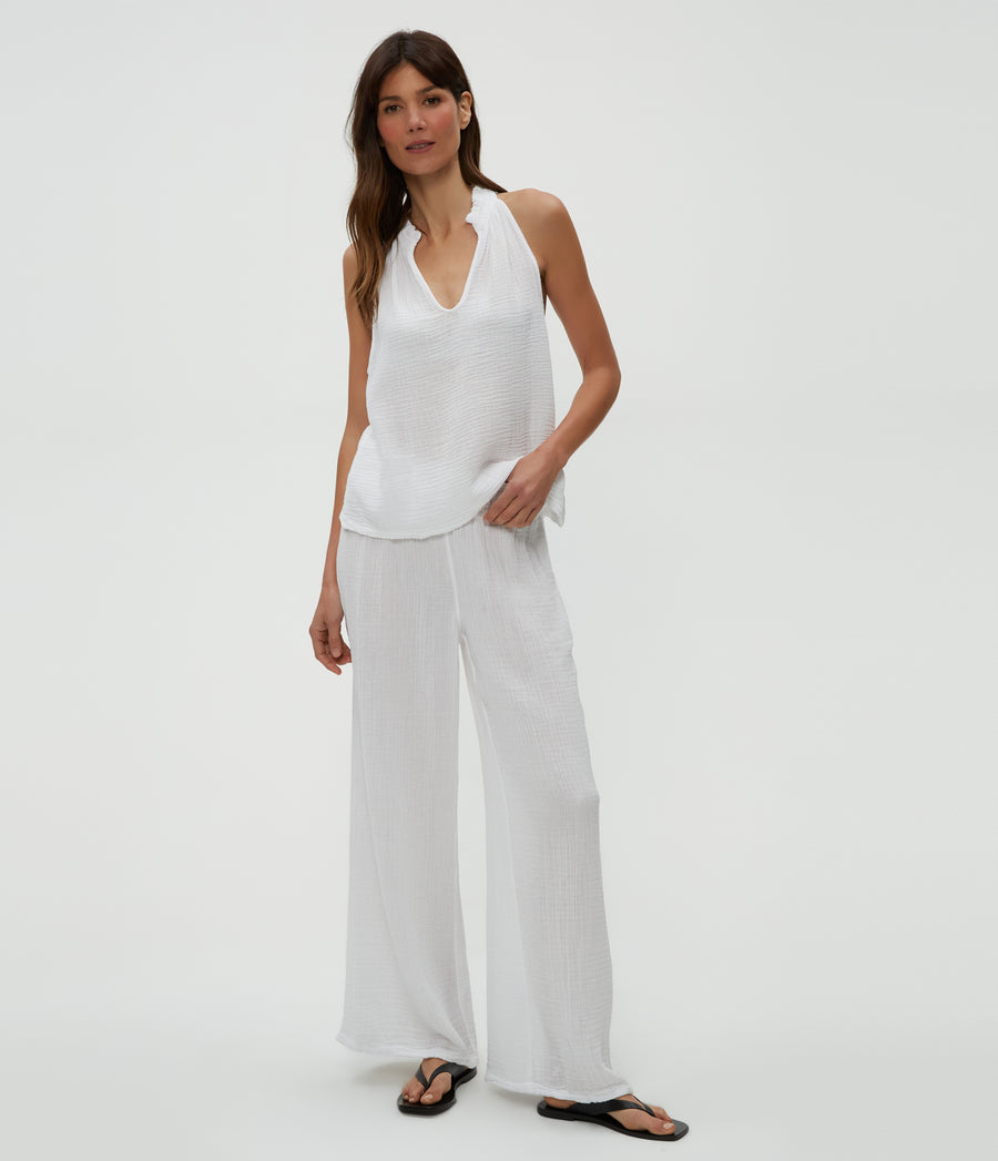 Viola Gauze Tank in White  Full Body View #WHITE