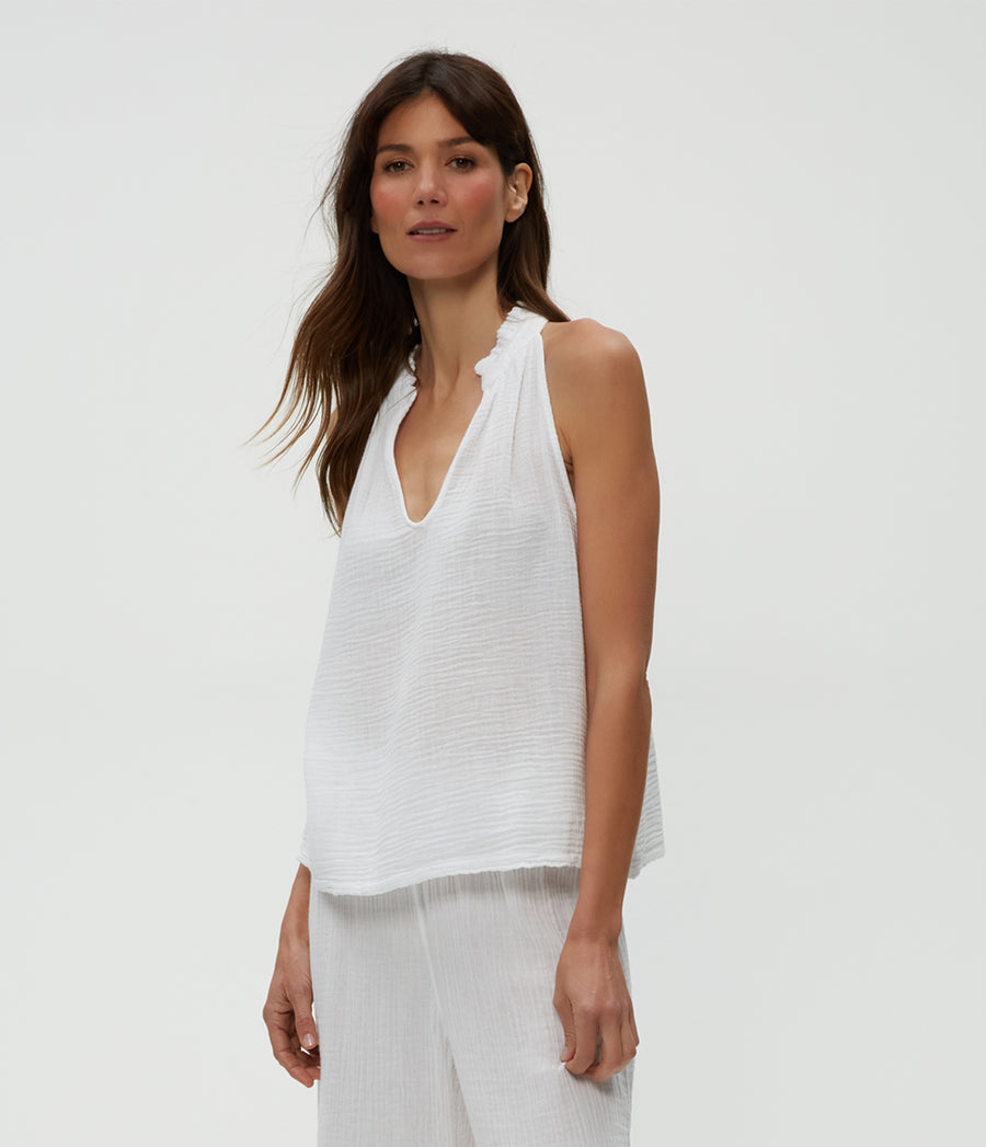 Viola Gauze Tank in White  Side View #WHITE