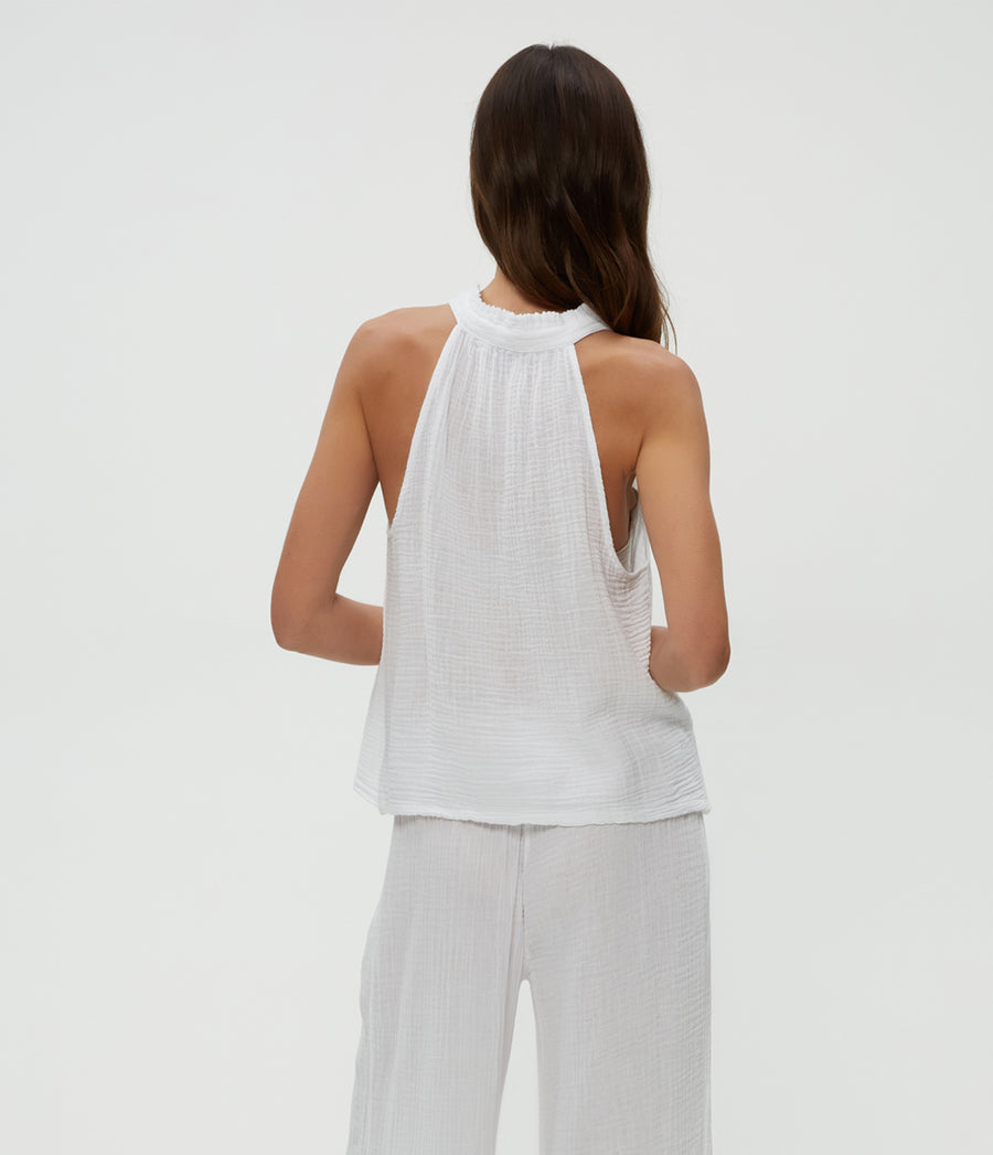 Viola Gauze Tank in White  Back View #WHITE