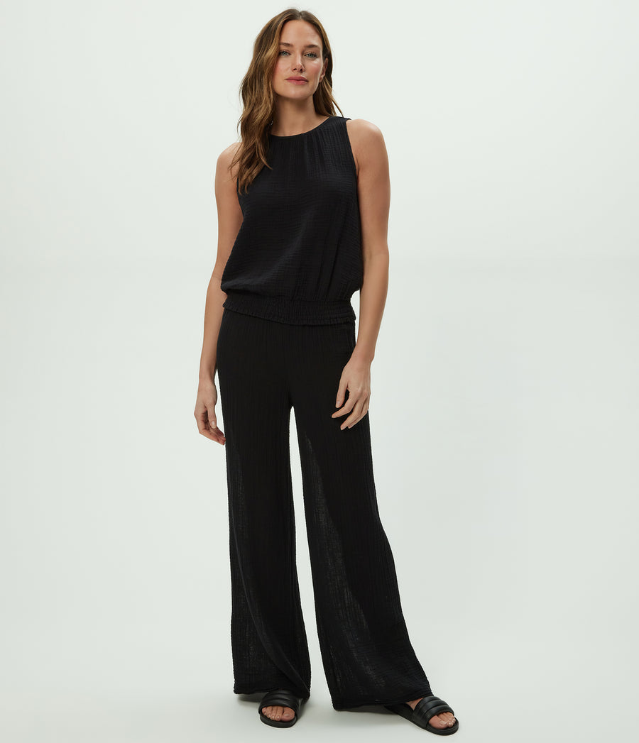 Janelle Tie Neck Tank in Black Full Body View #BLACK